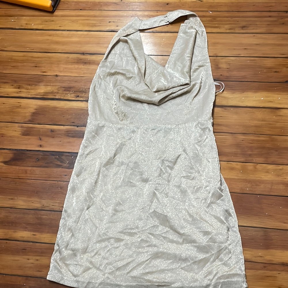 gold/sparkly, dress, never worn, cowl neck